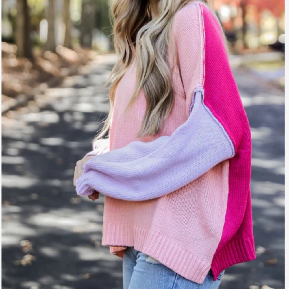 Peach Love California Pink and Purple Crew Neck Sweater